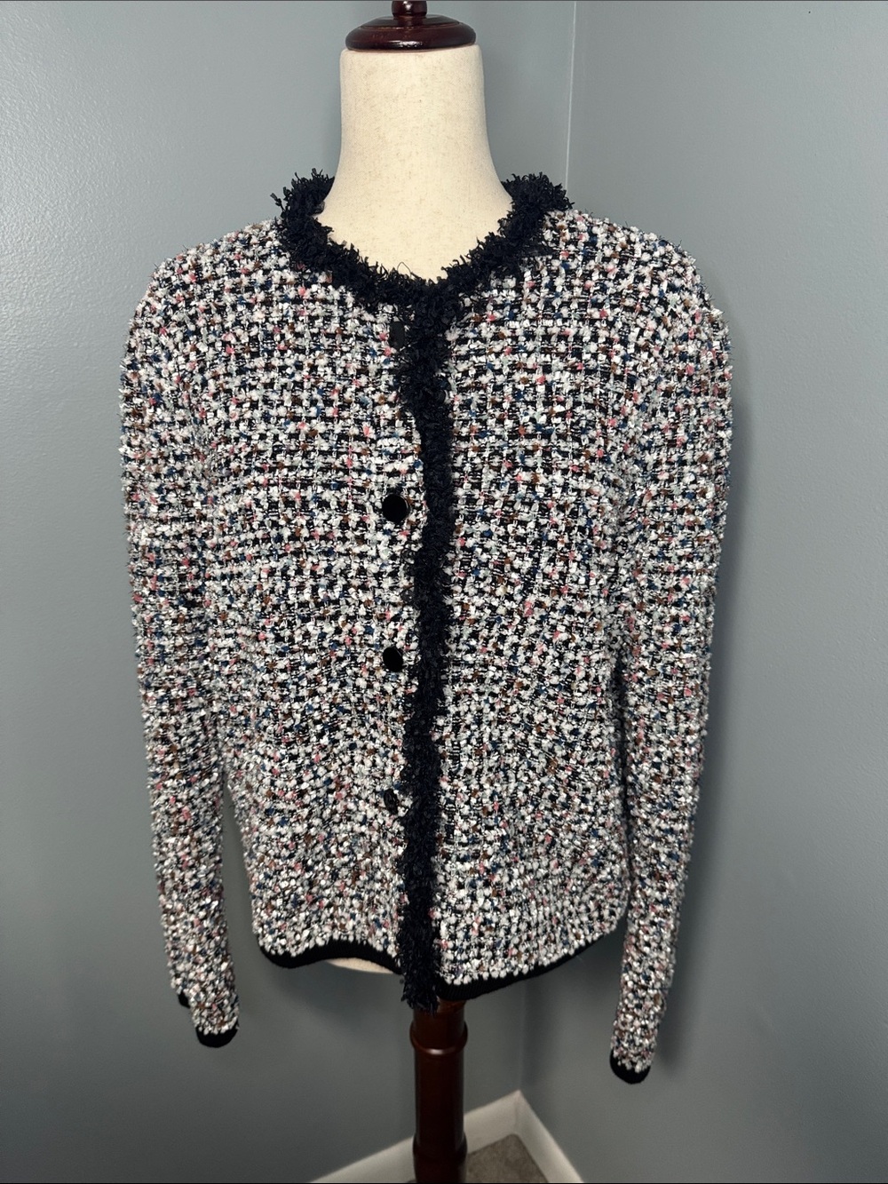 Ann Taylor Women’s Multicolor Button Knit Textured Blazer Cardigan Sz L